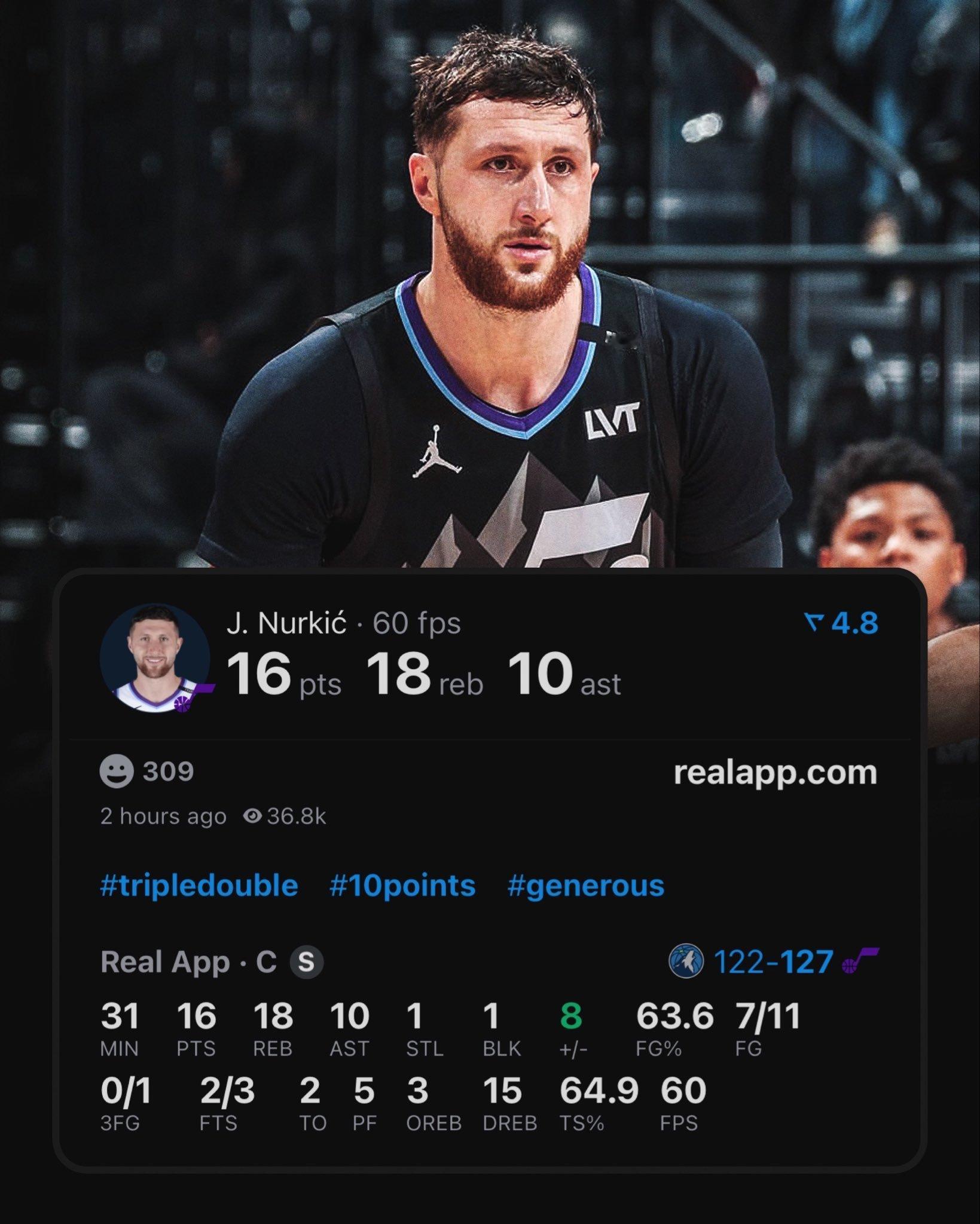 今天弩机火箭侠大三双！！！森林狼vs爵士