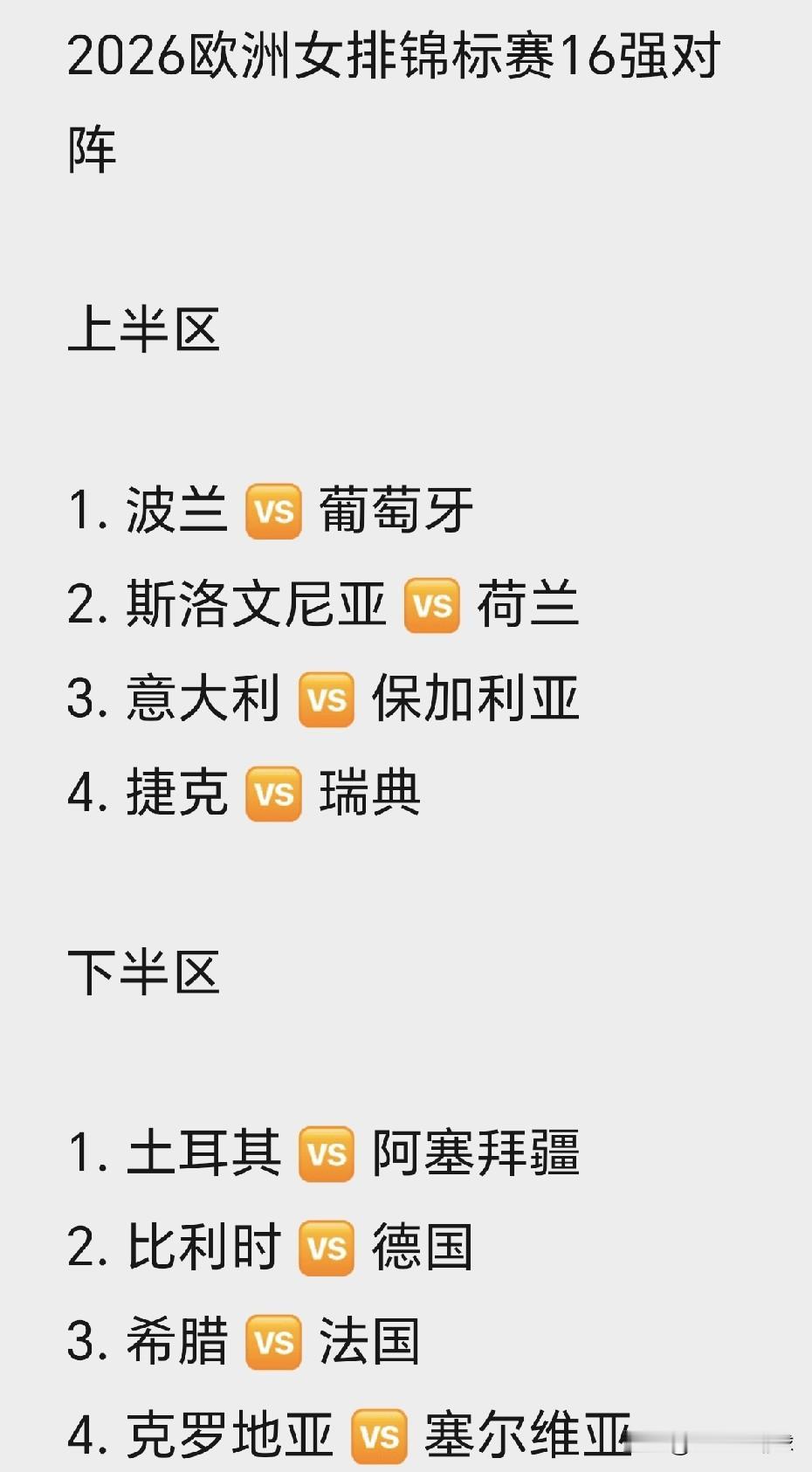 新鲜出炉的欧锦赛16强对阵形势！
如图1！
作为球迷不能光看亚锦赛，也要看看欧锦