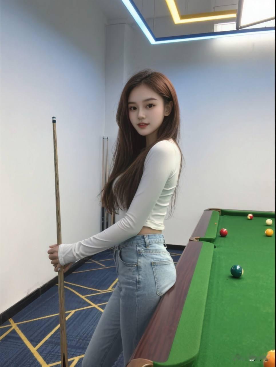 村口偶遇‘台球西施’，牛仔裤大长腿，一杆清台惊呆全场！原来高手在民间！台球少女照