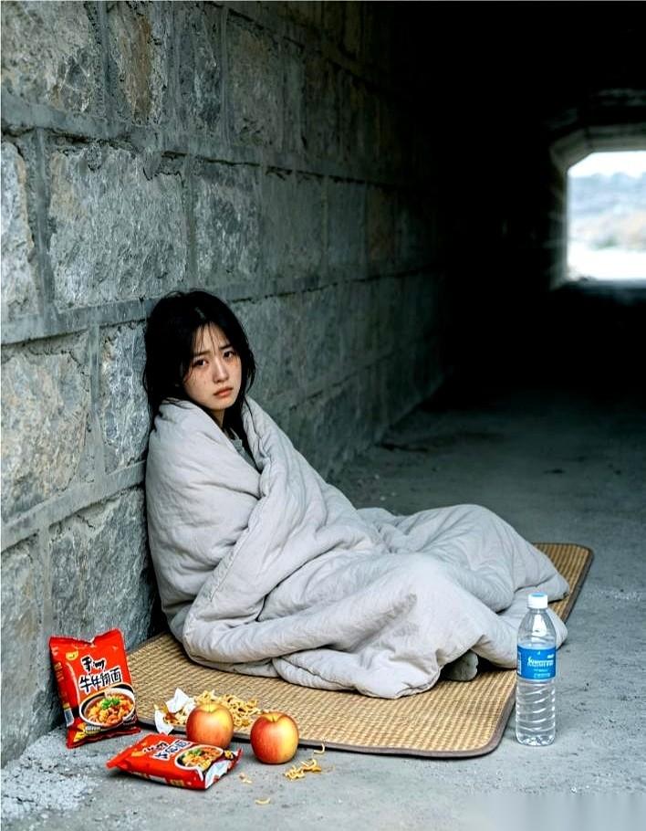 本该出现在写字楼或校园里的那张清秀脸庞，此刻正枕在冰冷漆黑的桥洞下。
路过的电瓶