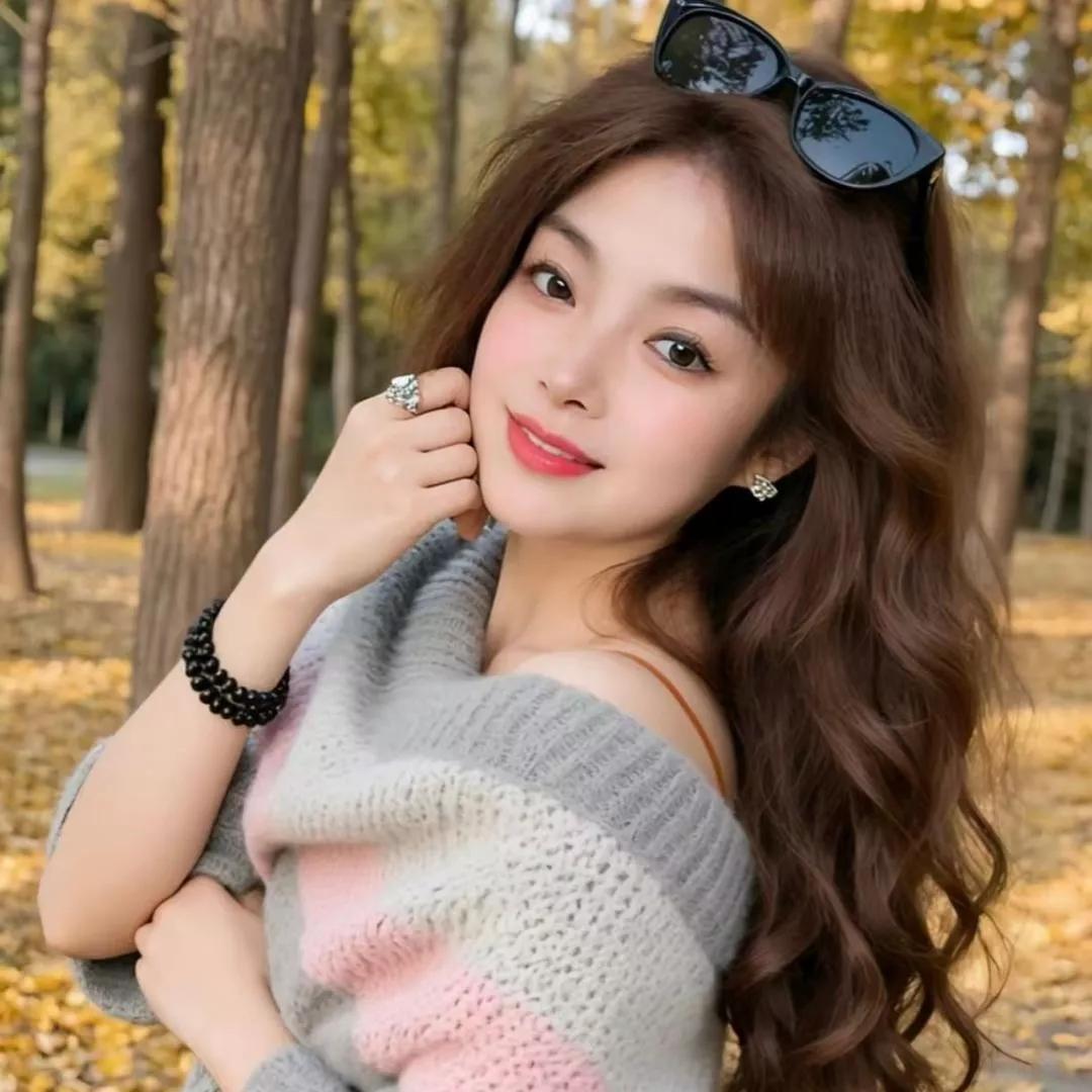 秋日森林中的甜美少女，阳光下的温柔笑容少女感笑容 少女感微笑女孩 少女的笑容 自