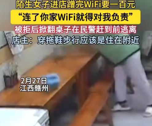 女子进店蹭WiFi 借钱被拒掀桌子，她走后，WiFi密码成了墓志铭‌
她进店时，