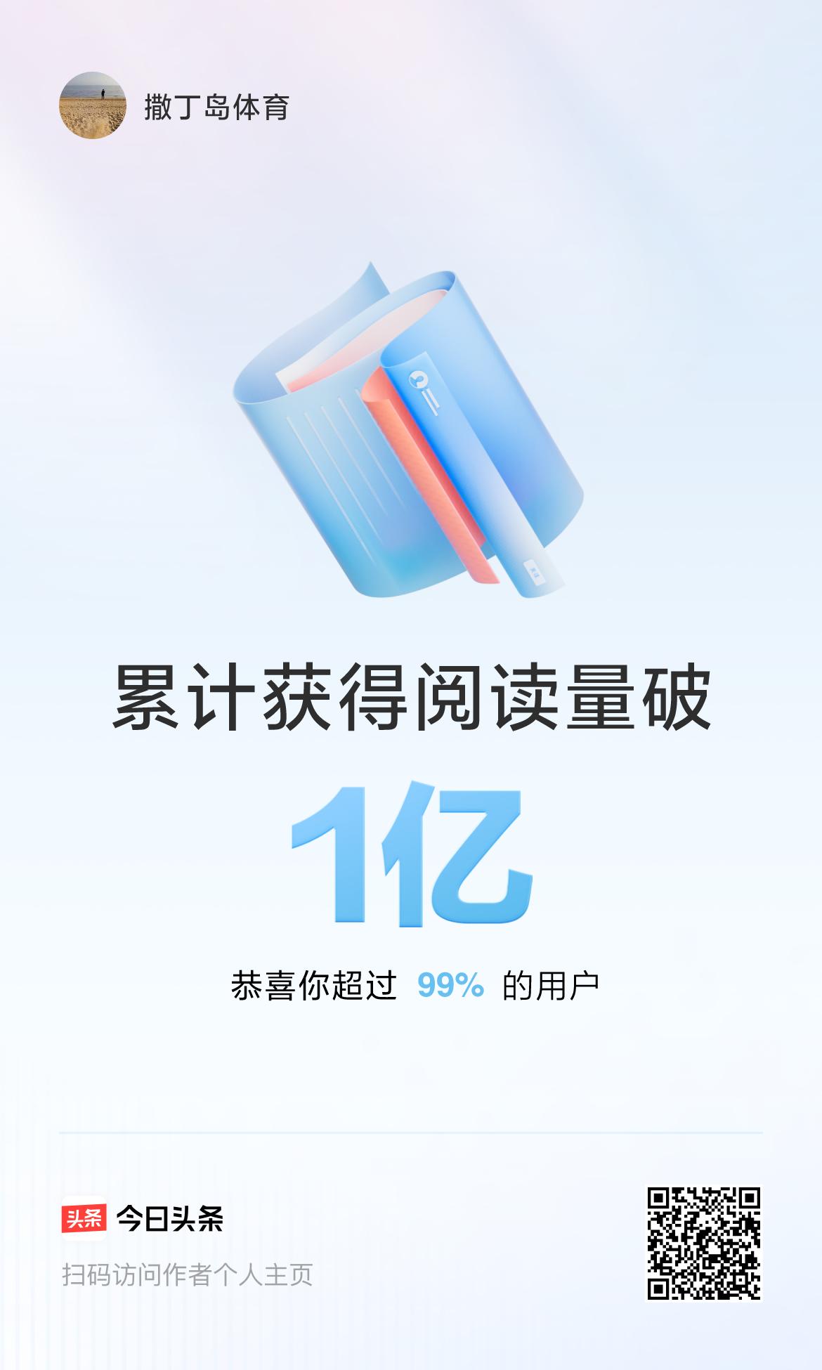 🤝我在头条累计获得阅读量破1亿啦！