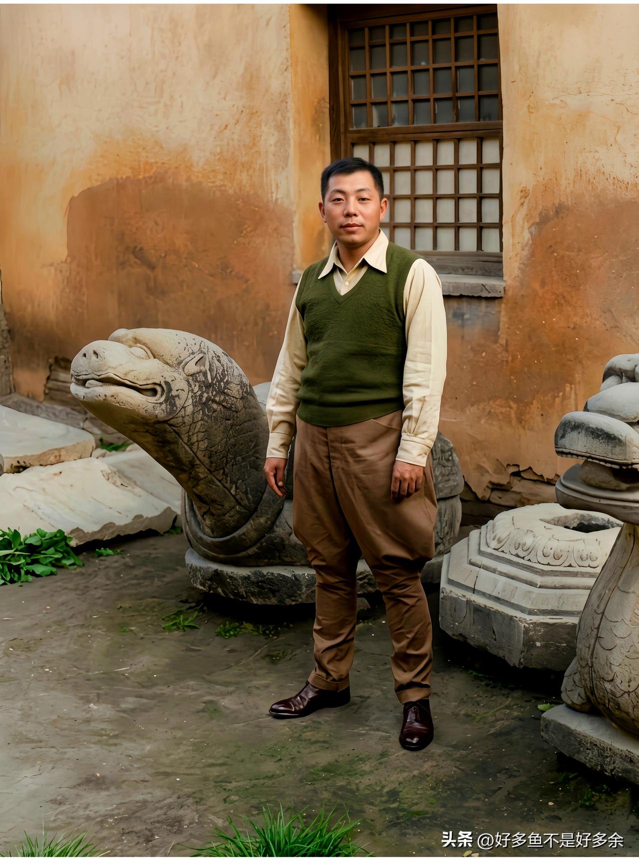 这是一九三五年少帅张学良在西安一处古迹庭院内留下的一张老照片，大家都瞧瞧！这绝不
