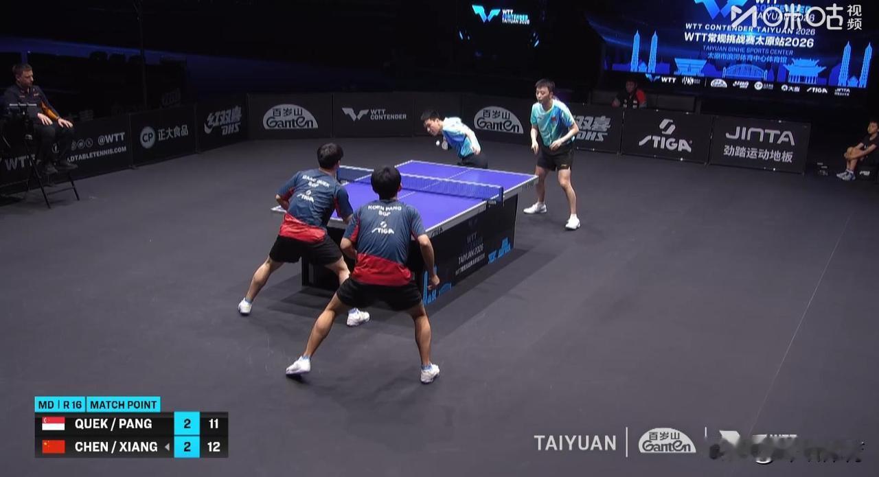 WTT太原站男双1/8决赛，向鹏陈垣宇组合直接上演五局神仙大战，3-2险胜新加坡