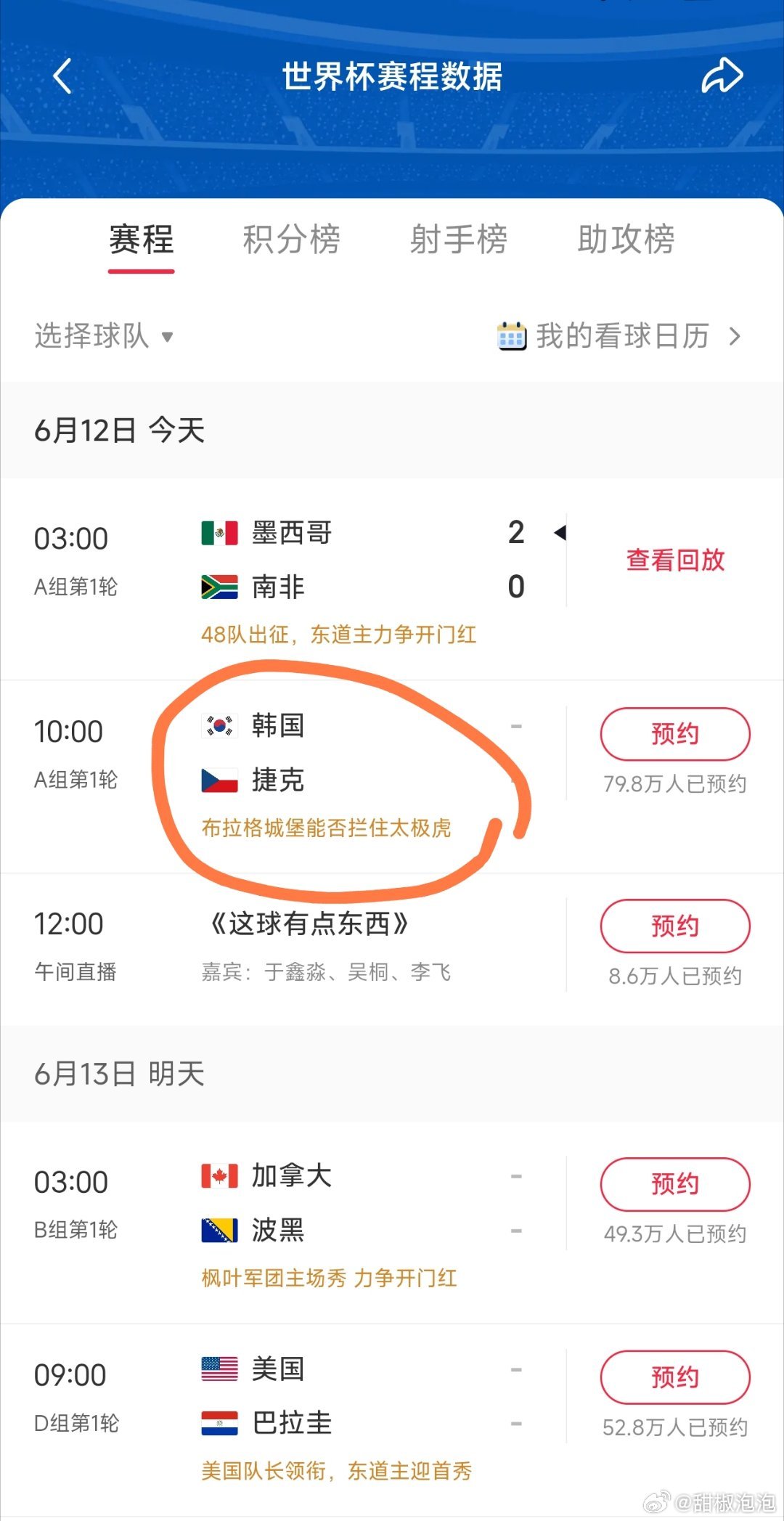等会儿10点钟，我“光明正大”的看世界杯，韩国和捷克踢球！我预测韩国3-0轻松拿
