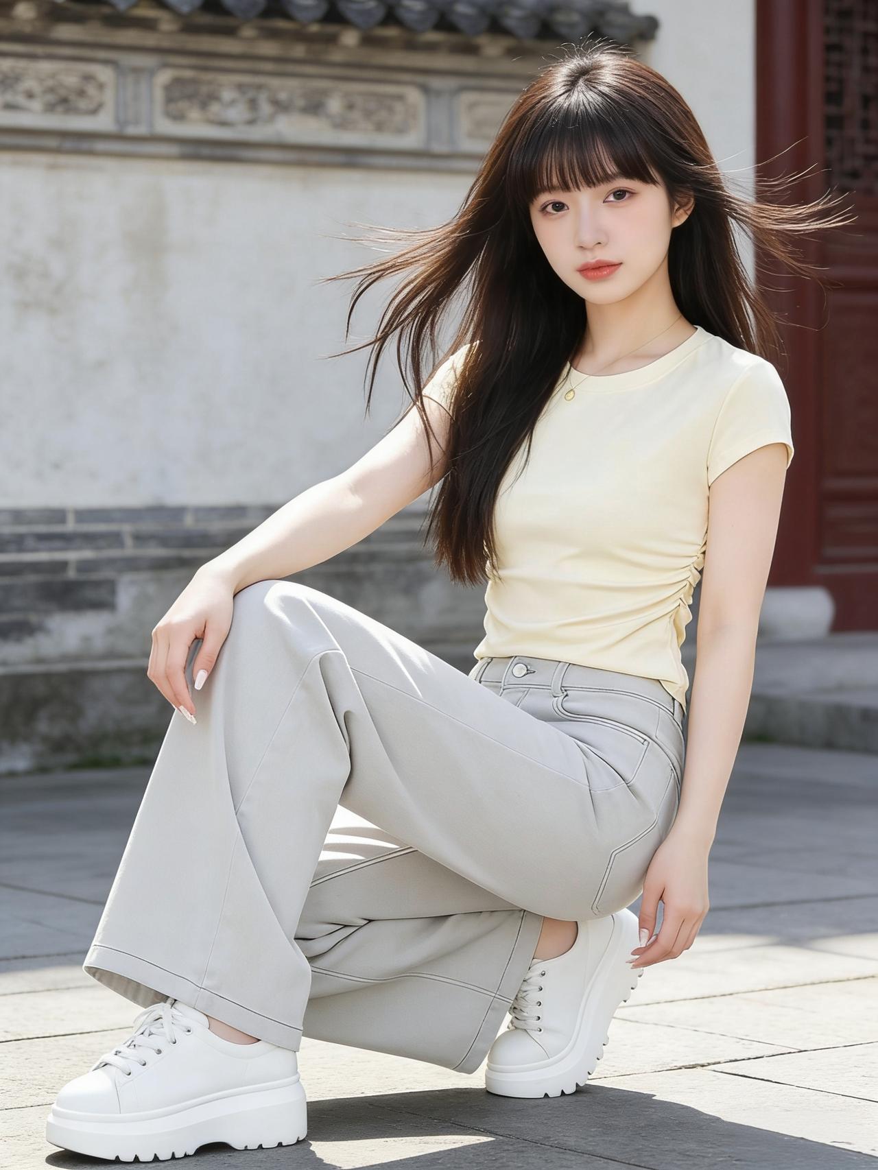 独坐小阁之上，敞窗临风，任温柔的春风拂过面颊，吹起鬓边碎发。帘幕低垂，微风卷着淡