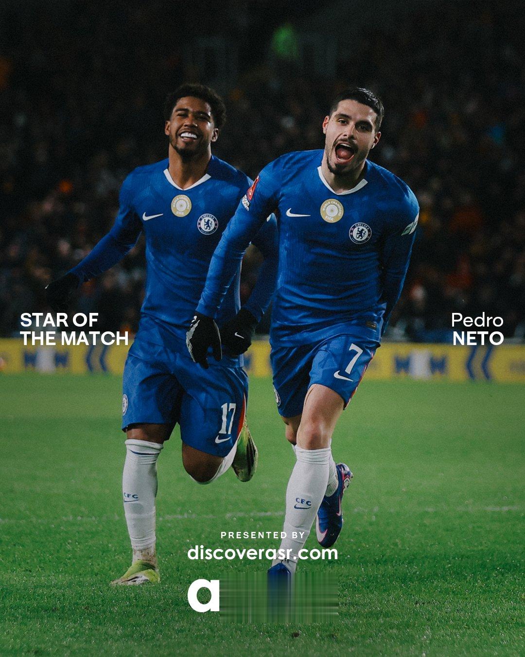 上演帽子戏法，切尔西官方：内托当选4-0赫尔城队内最佳球员