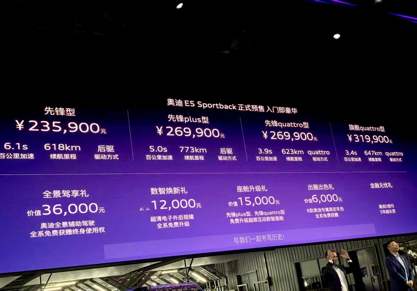 没词儿了….买吧…..这预售价格AUDI 真的听劝了奥迪E5预售23.59万奥迪