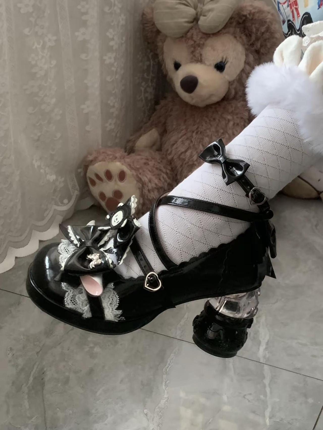 甜酷透明跟洛丽塔高跟鞋 洛丽塔鞋 可爱lo鞋 高跟鞋 花铃季