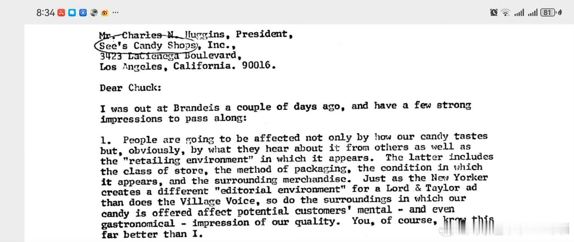 超级推荐。沃伦在买入喜事糖果公司后给指定的CEO的信。1972年1月31日，几乎