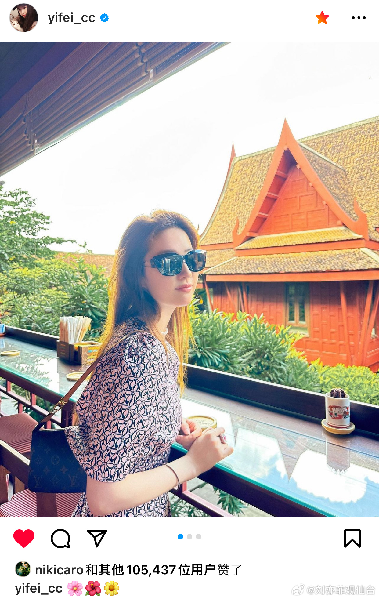 【#刘亦菲#·Instagram】IG更新：🌸🌺🌼 ​​​