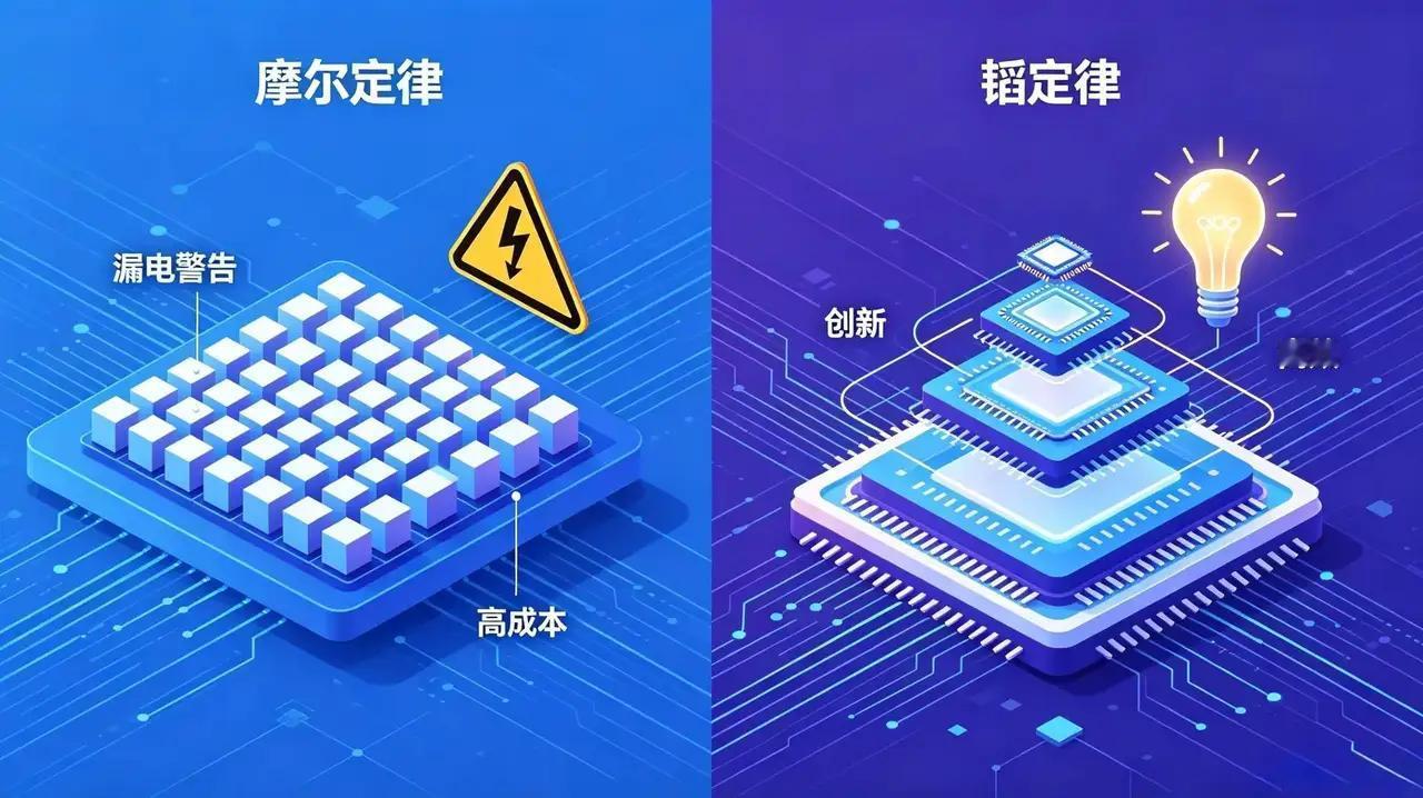 摩尔定律和韬定律，说白了就是一个在“死磕尺寸”，一个在“压缩时间”。

摩尔的路