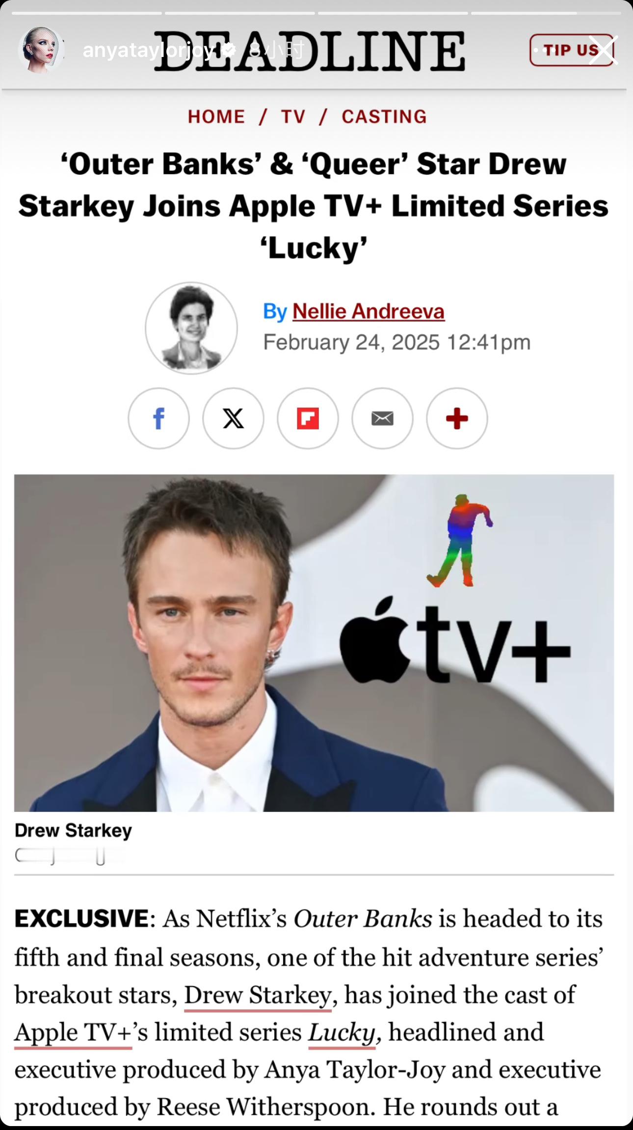 朱星匙Drew Starkey 新剧消息，加盟Apple TV+ 惊悚新剧Luc