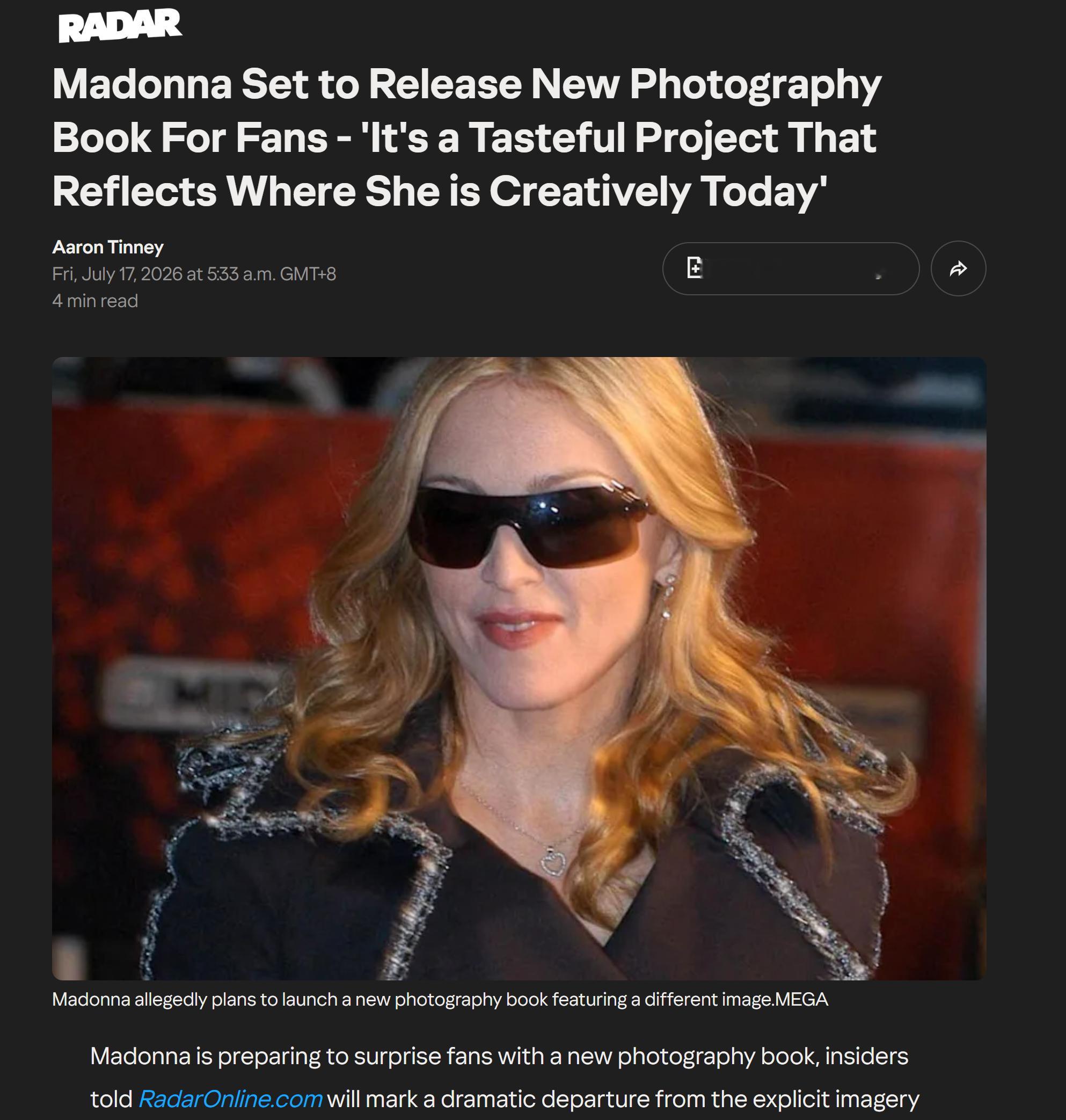 【传闻】 据RadarOnline报道，内部人士透露Madonna正在筹备一本全