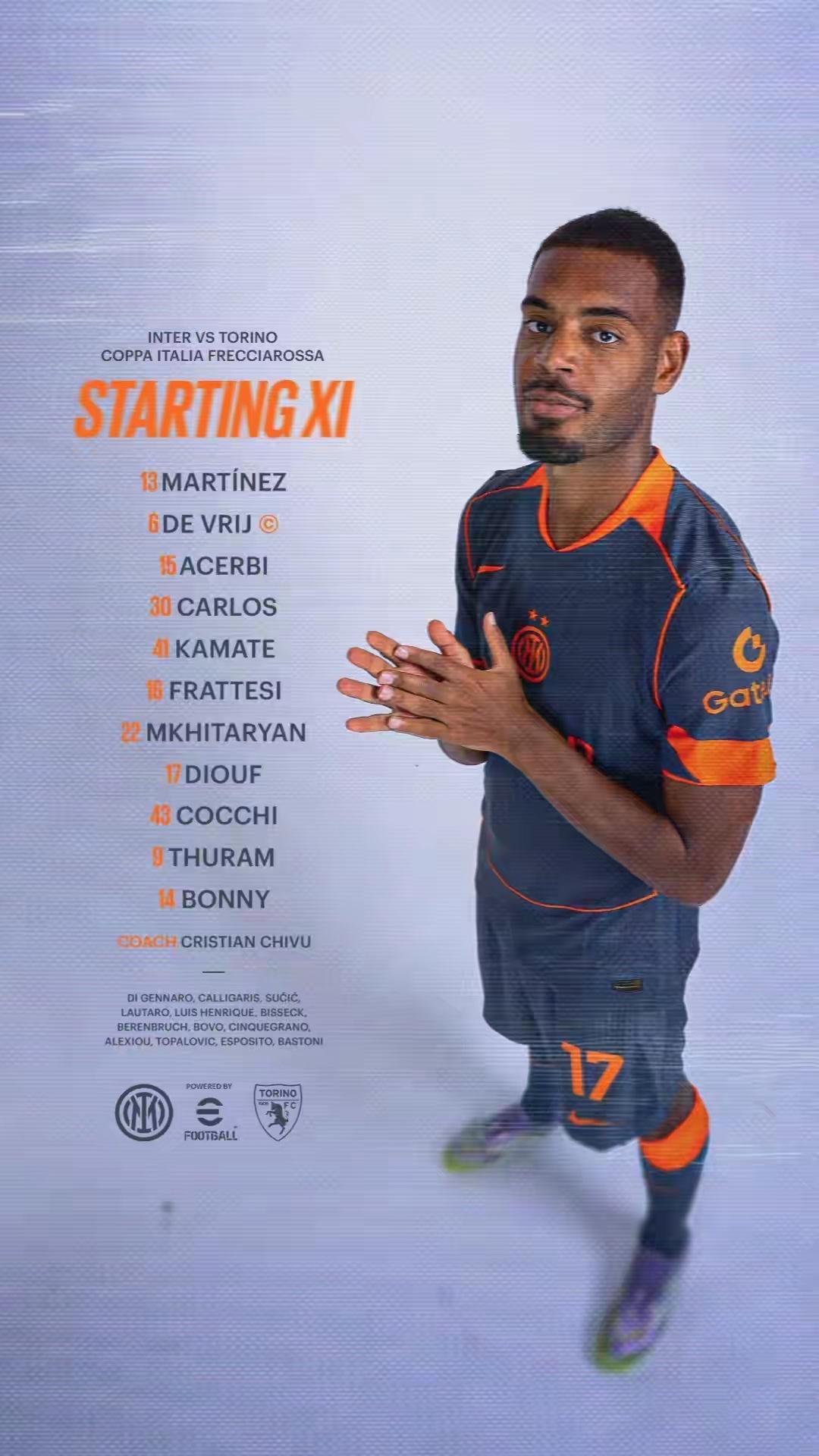 够大胆！国际米兰主场迎战都灵的意大利杯1/4决赛，凭借博尼的头球破门，上半场国际