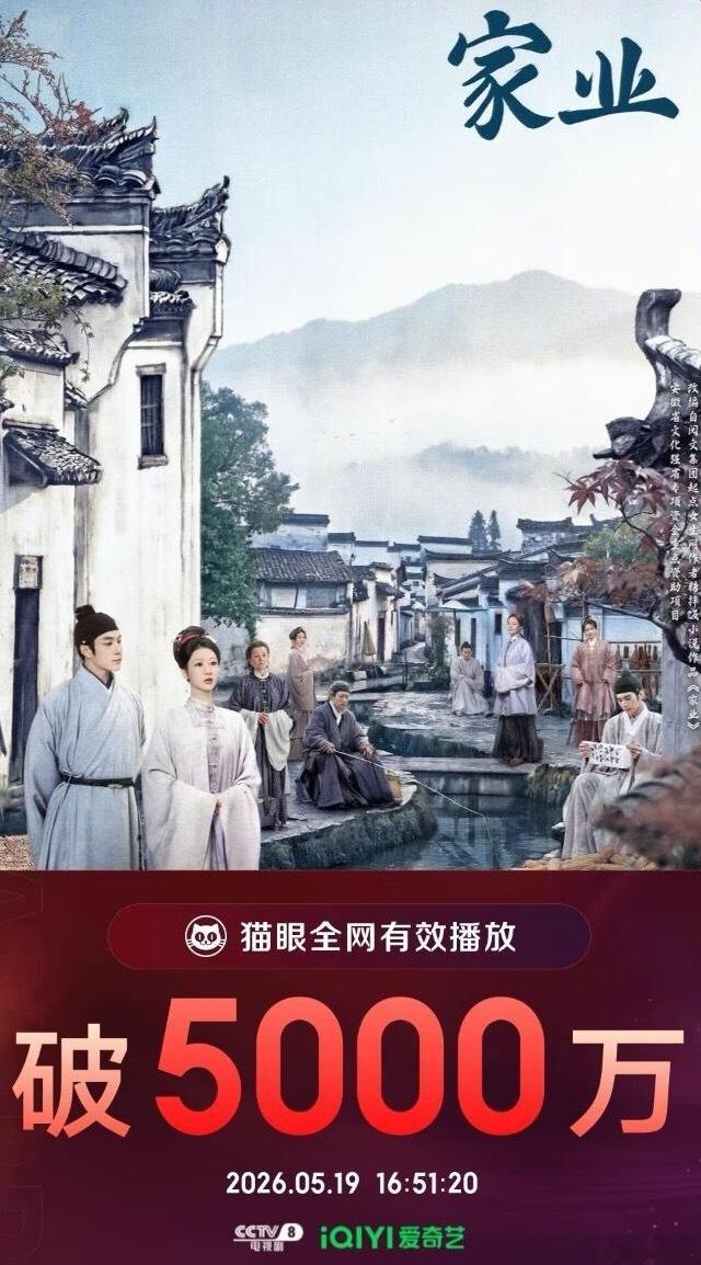 哇家业有效播放量破5000万了杨紫好棒 