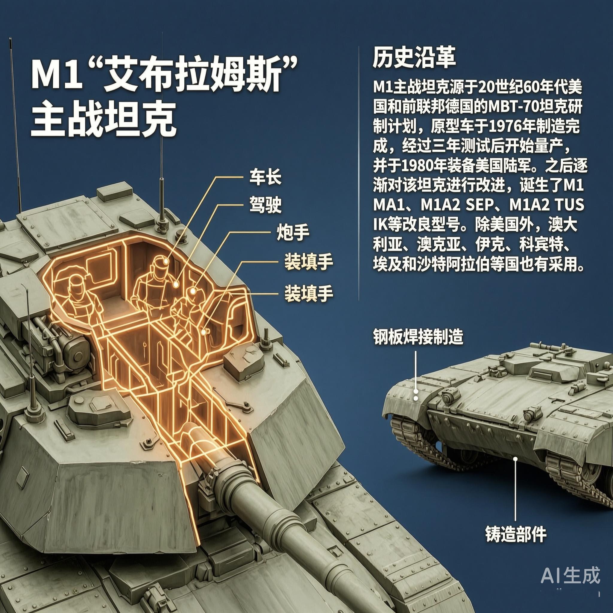 军事ai新视野  M1“艾布拉姆斯”主战坦克M1“艾布拉姆斯”（M1 Abram