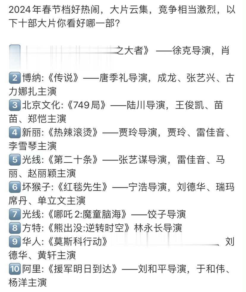 #韩流粉圈趣闻# 现在已经是9月份了，有网友整理了2024年春节档电影，目前虽然