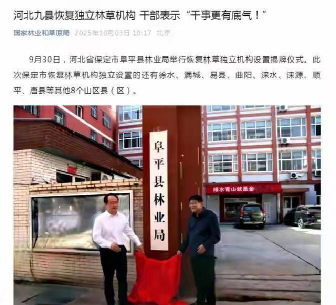 河北这次动真格了！9个县区突然宣布恢复独立林草机构，直接由县政府直管。这事可不简