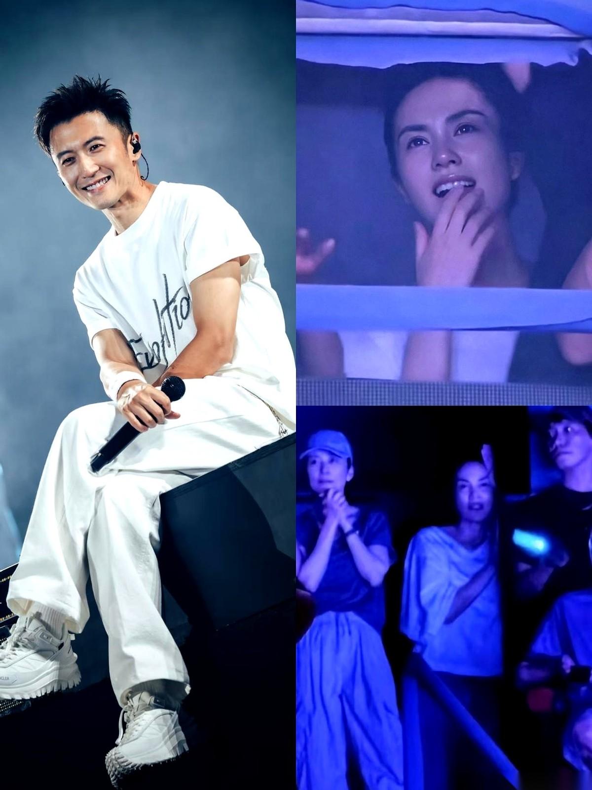 谢霆锋在鸟巢开演唱会，唱《玉蝴蝶》的时候，眼睛死死盯着一个方向。
台下黑压压一片