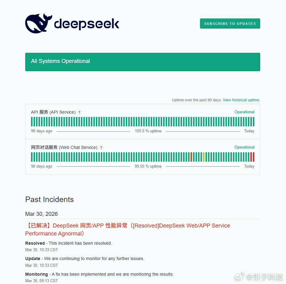 【DeepSeek服务已恢复正常，此前崩溃约12小时】IT之家3月30日消息，D