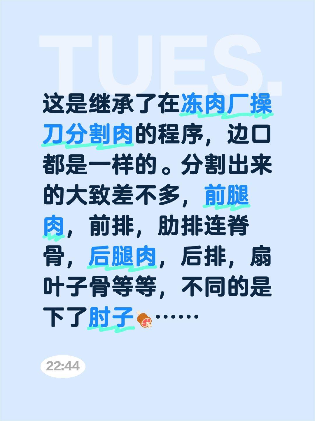 我评论了@小赵鲜猪肉 的作品:
这是继承了在冻肉厂操刀分割肉的程序，边口都是一样