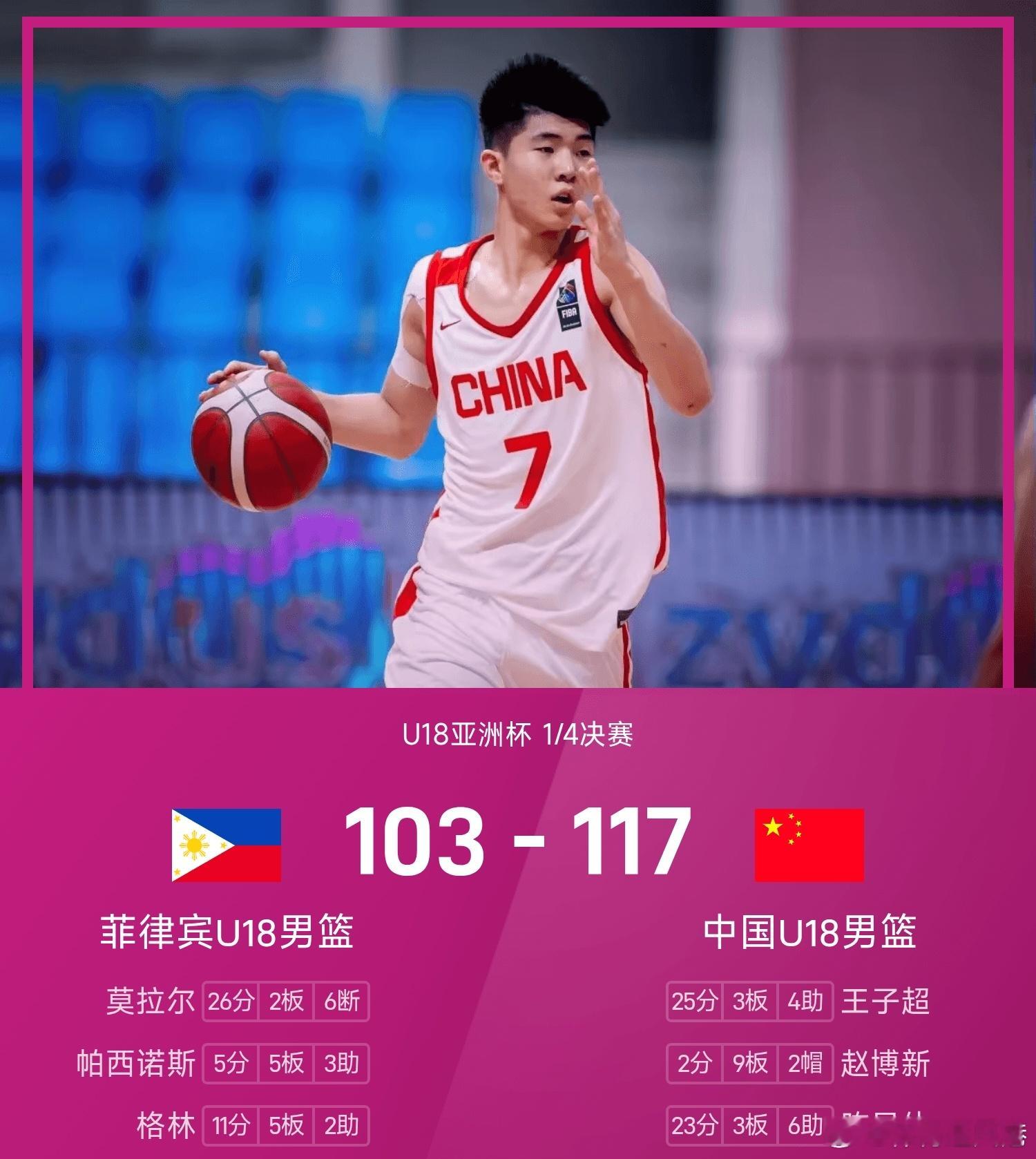 中国U18vs菲律宾U18U18男篮亚洲杯1/4决赛开战，中国队与菲律宾队交手。