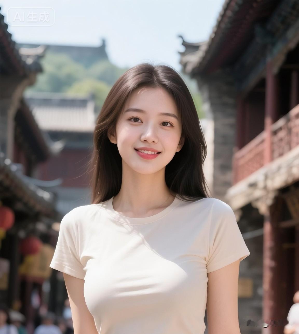 眉眼温柔自带柔光，
浅笑之间藏尽灵气。
身姿温婉舒展，
一身清雅风华。
漫步古巷