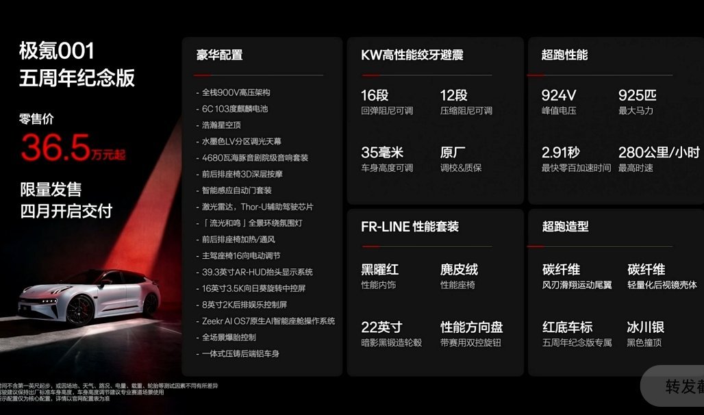 极氪001五周年纪念版直接甩零售价，36.5万，啥都给你拉满了要我有钱我也想冲啊