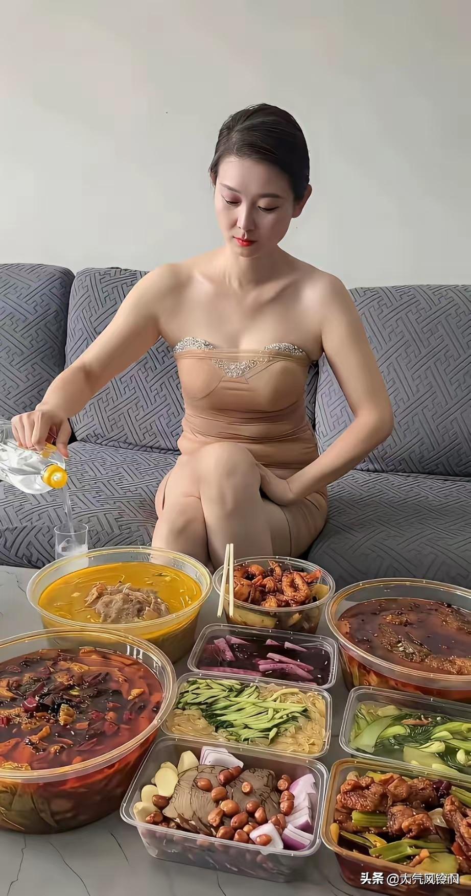 一个人，酒量还不小，俗话说，一人不喝酒，二人不赌钱，一个人还弄了这么多的菜，吃不