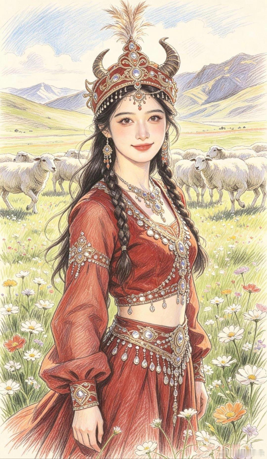 国风元素田园民族少女精美壁纸 