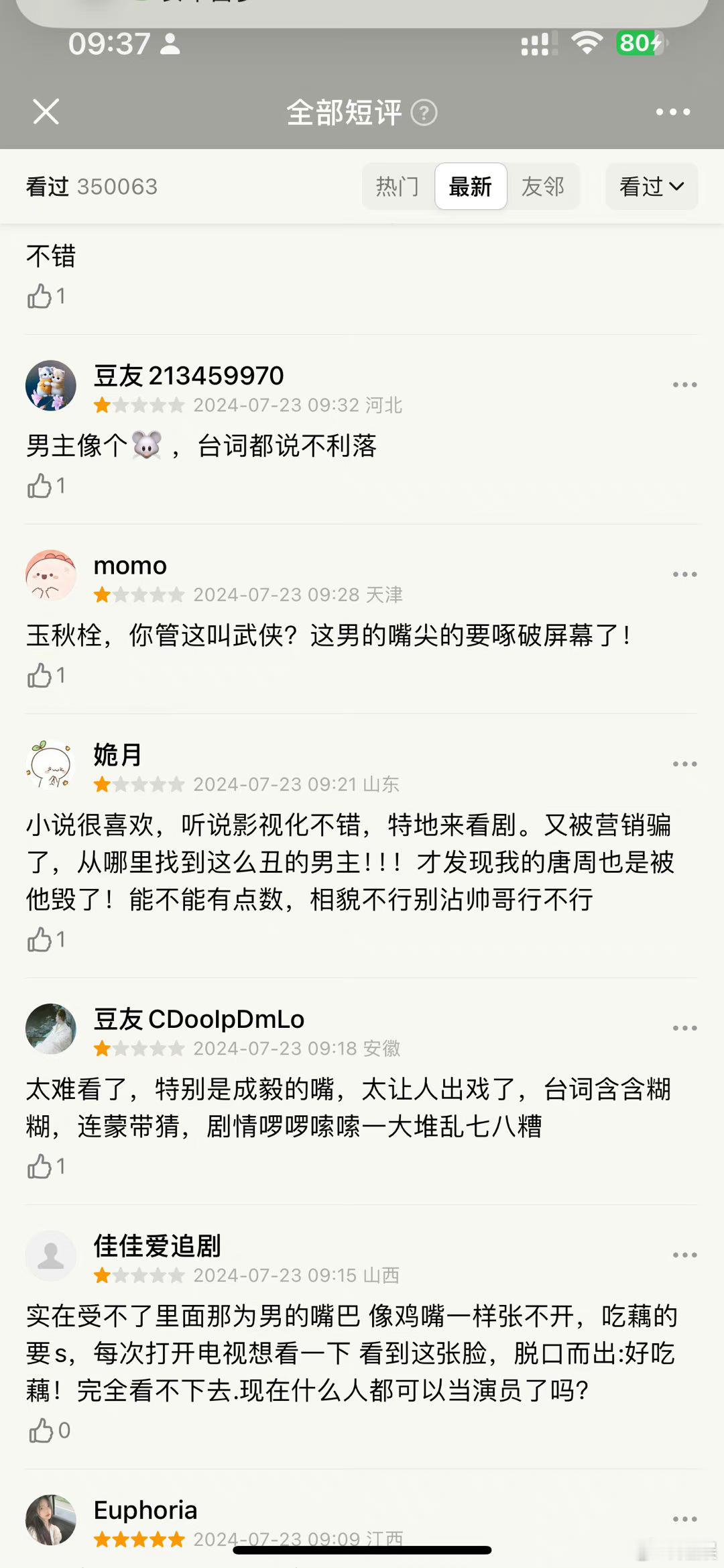 成毅莲花楼被很多人打一星了…… ​​​