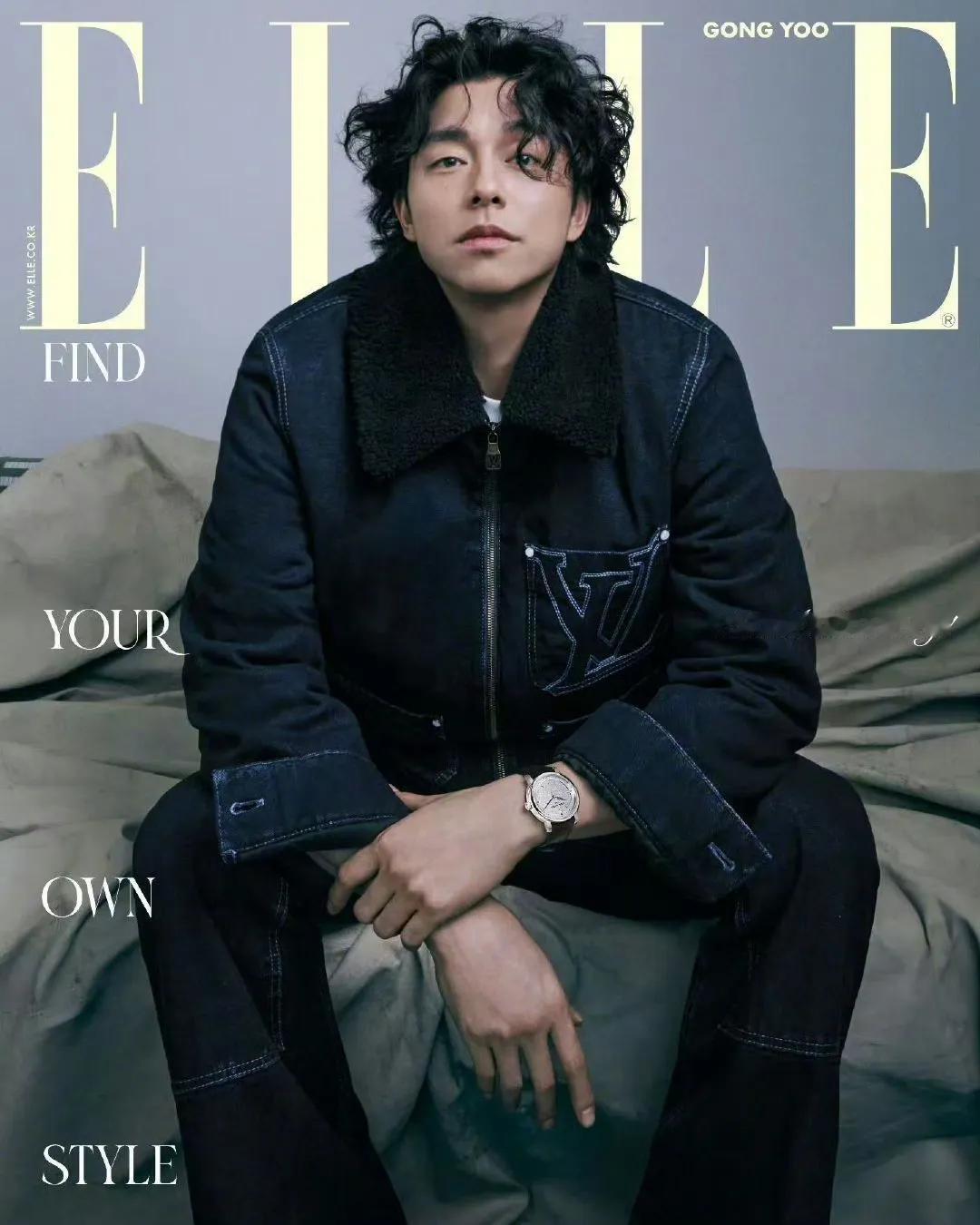 孔刘  ELLE KOREA 11月刊封面画报，微卷长发造型，松弛时髦的LV型男
