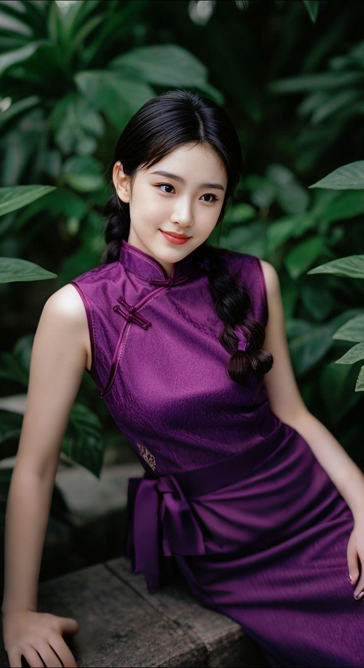 AI扩图 AI紫裙旗袍韵