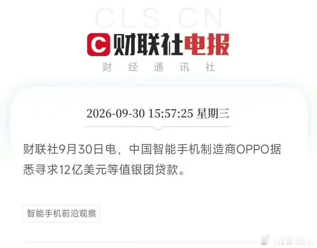 啊？？？OPPO 寻求 12 亿美元贷款？？？ ​​​