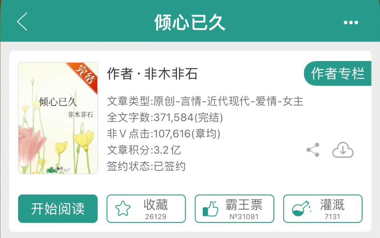 小说推荐：《倾心已久》 作者:非木非石简评：戏精女主vs傲娇总裁，暗恋，先婚后爱
