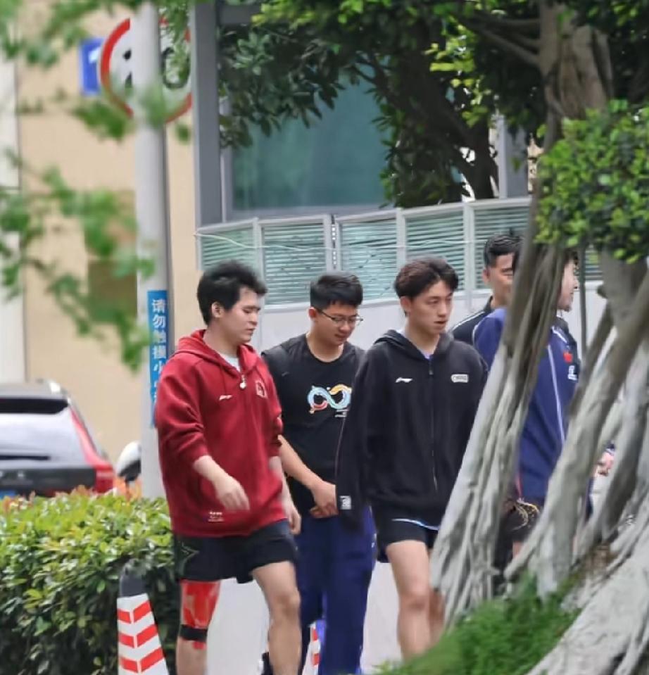 林诗栋看着又瘦了很多！右腿上又贴满了肌贴，看着令人心痛不已！

这是今天网友拍到