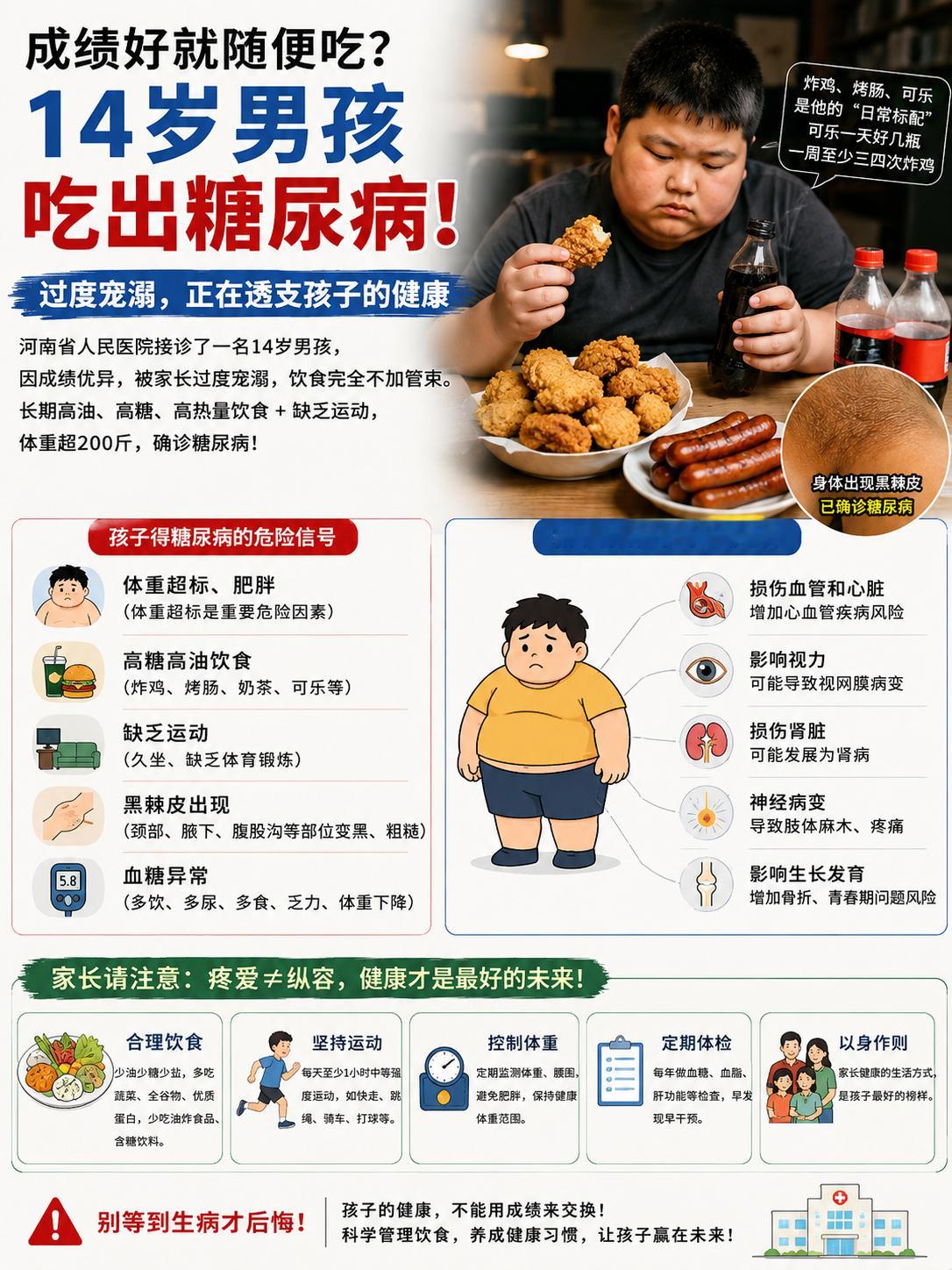 成绩好就随便吃14岁男孩吃出糖尿病孩子成绩好就炸鸡、可乐随便吃？孩子辛苦了就奖励
