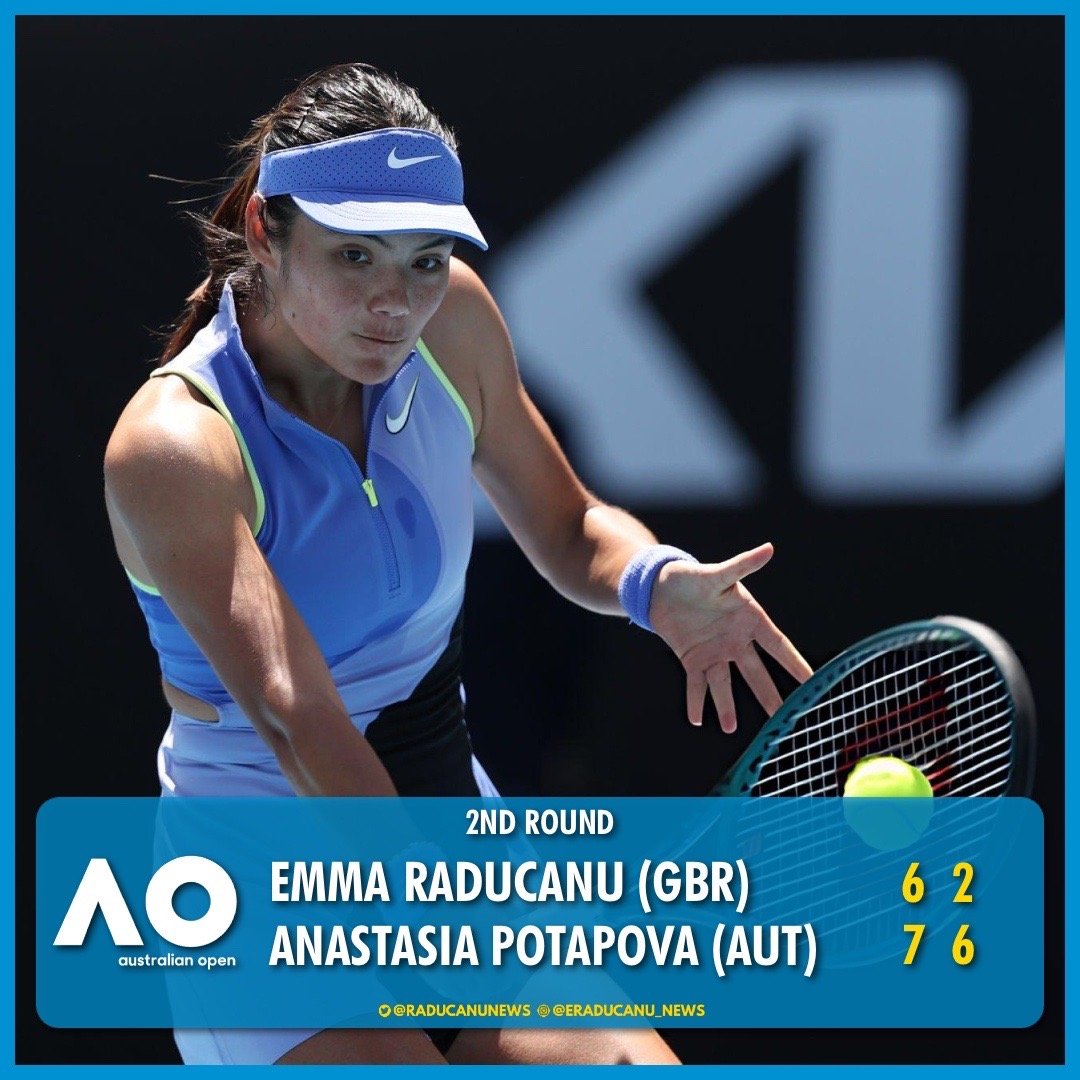 拉杜卡努错过第一盘5-3的领先，最终两盘输给波塔波娃，止步澳网2026 第二轮。