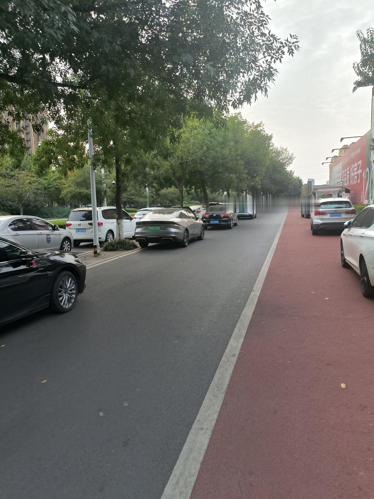 看看山东淄博张店华光路上机动车停车现象。
非机动车道竟然被三排机动车占领了。
而
