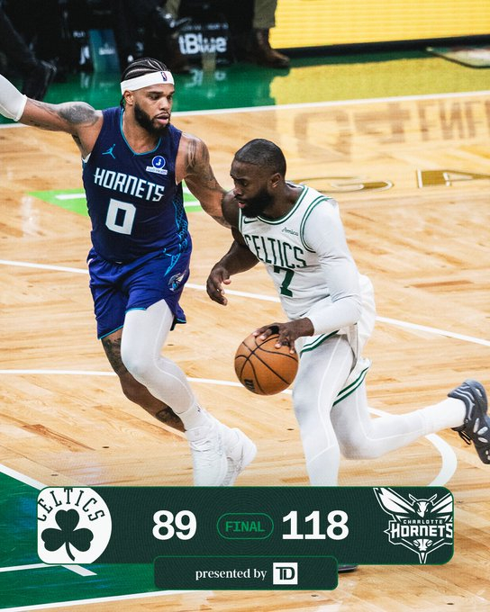 全场比赛结束，我们最终89-118不敌黄蜂☘️怀特29分2篮板3助攻☘️布朗20