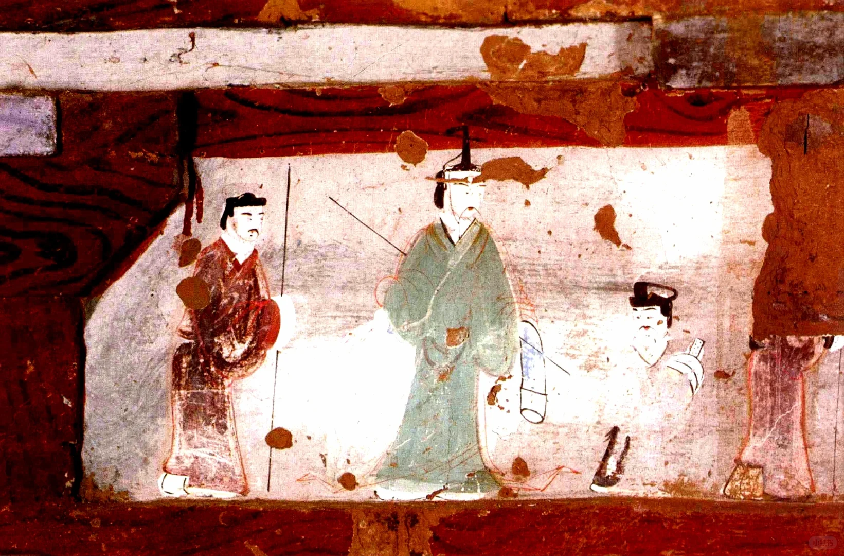 东汉壁画，《二桃杀三士》的典故。