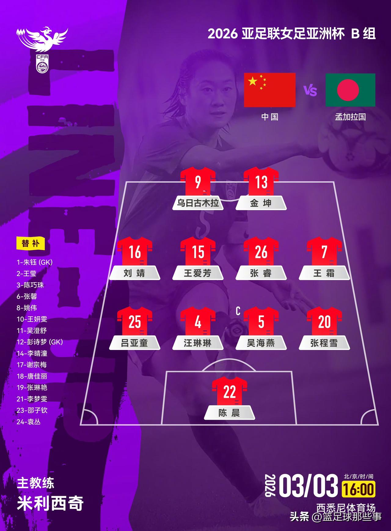 2026年女足亚洲杯中国2：0孟加拉国比赛场面不好看，米利西奇和队员遭到炮轰，但