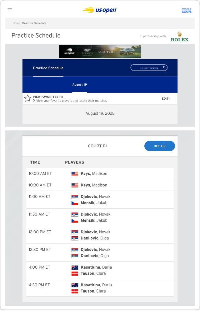 纽约当地时间8/19号周二上午11点小德将与门希克一起进行热身训练，随后和混双搭