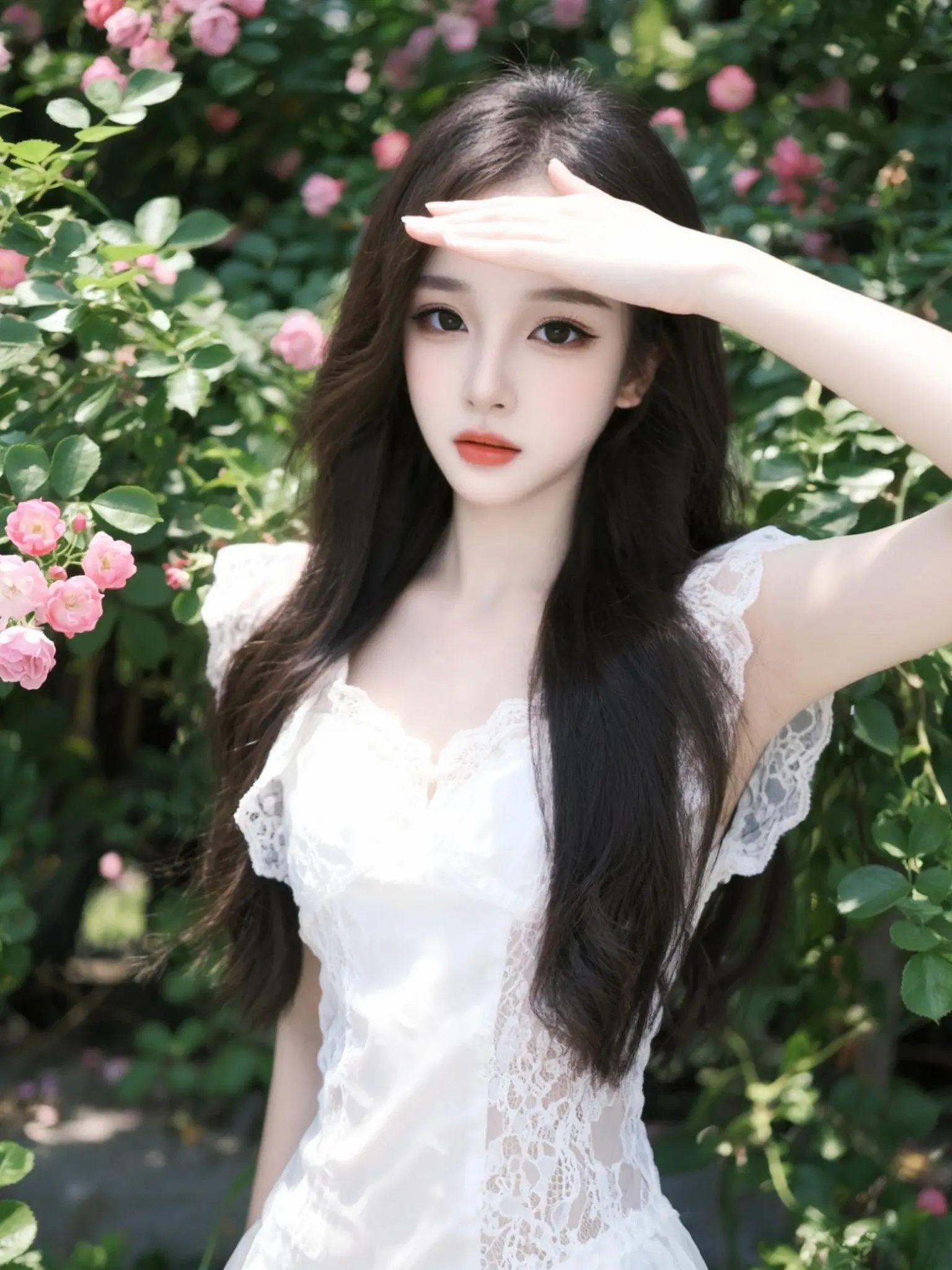 御姐玫瑰2 纯欲花海 女生氛围感自拍 温柔感美女 长发蔷薇背景