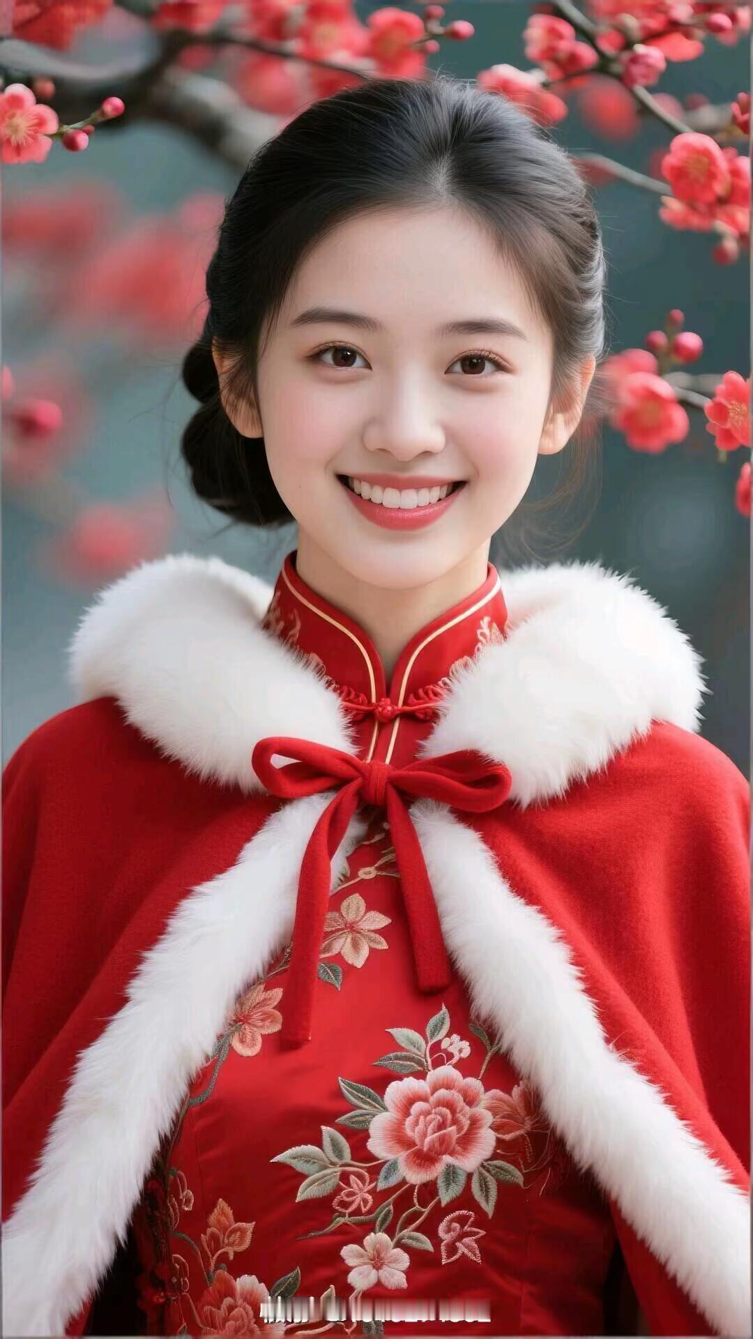 春日花海中的红衣少女，笑靥如花，美不胜收！🌸💕