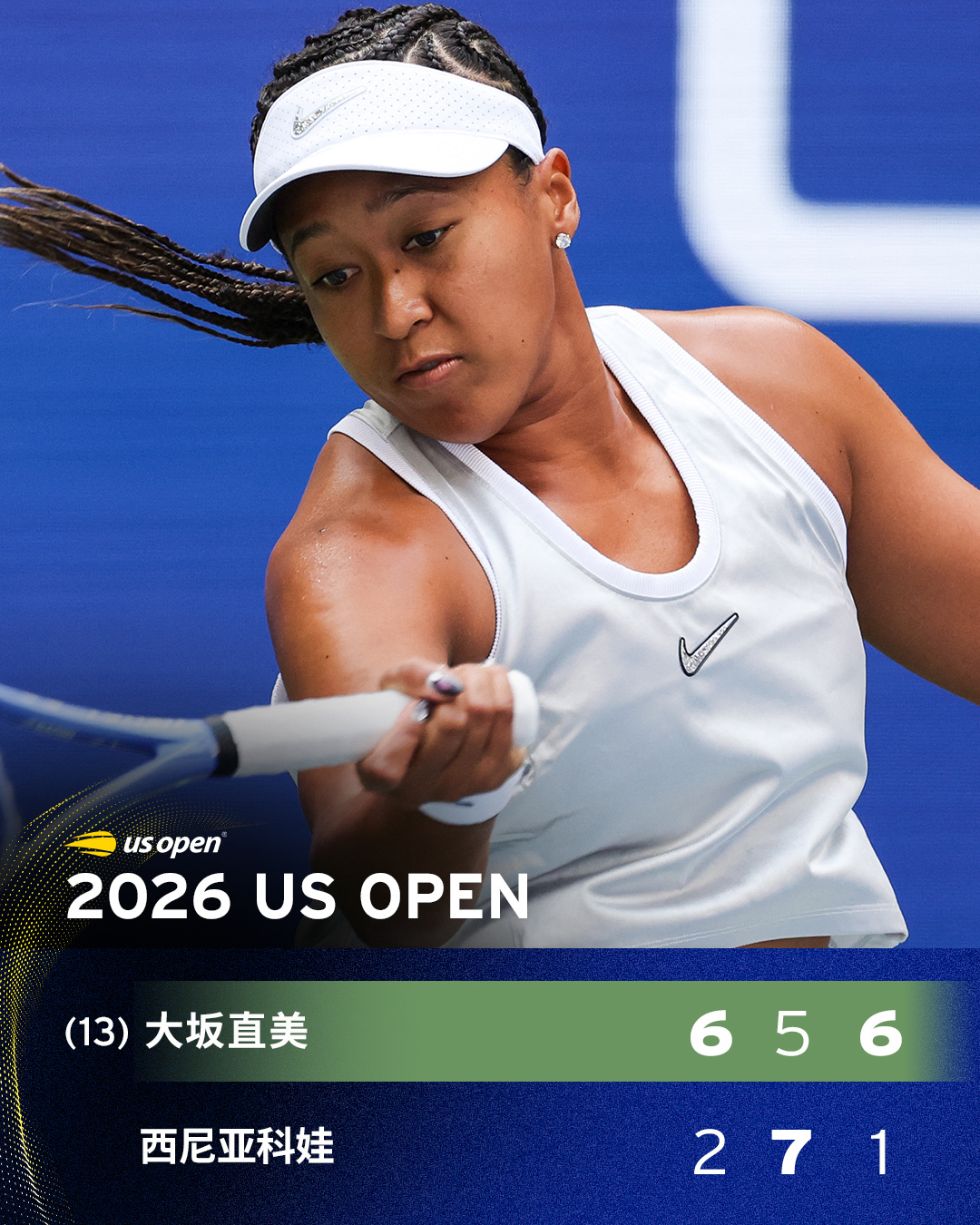 大坂直美晋级第三轮✅️美网2026 女单次轮，两届赛会冠军大坂直美遭遇西尼亚科娃