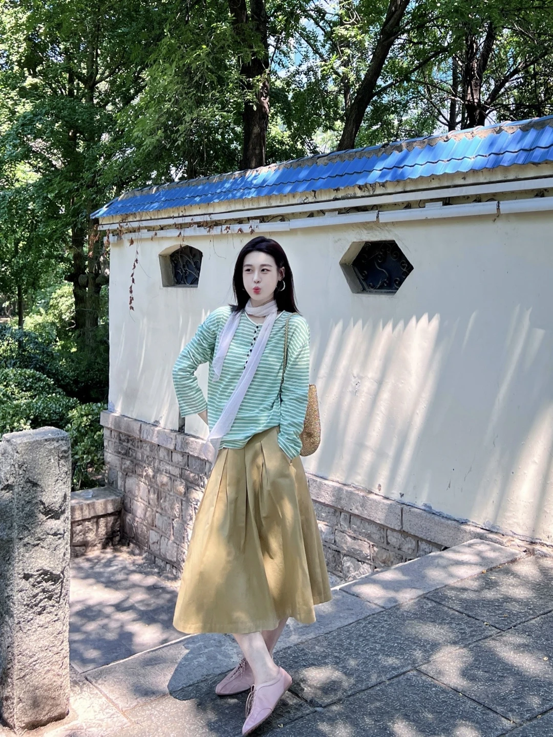 胶片🎞️初秋时节 简简单单绿条纹好喜欢🌳～
