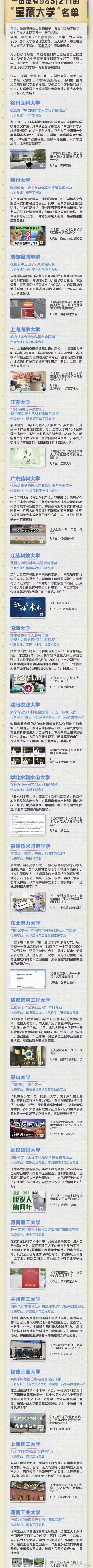 #一份没有985211的宝藏大学名单# 看到这样子的一份大学名单的时候，我觉得还
